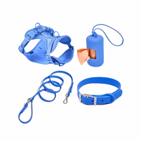Pet Accessories 6 in 1 Set Neoprene Custom Pattern Printing Polyester Dog Harnees/ Collar/ Bowtie/ Poo Bag/ Bandana/ Leash