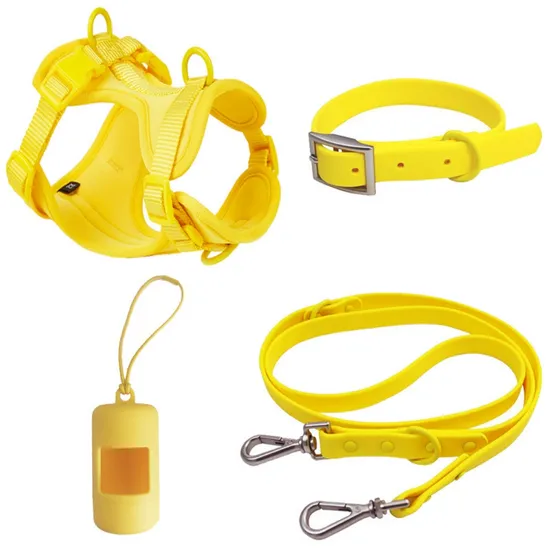 Pet Accessories 6 in 1 Set Neoprene Custom Pattern Printing Polyester Dog Harnees/ Collar/ Bowtie/ Poo Bag/ Bandana/ Leash