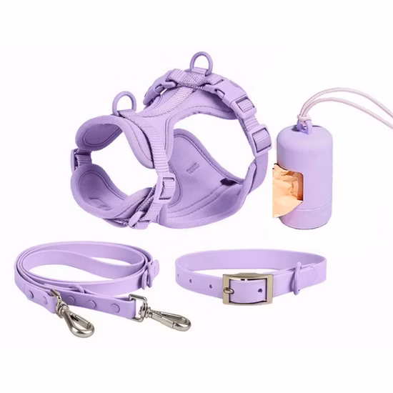 Pet Accessories 6 in 1 Set Neoprene Custom Pattern Printing Polyester Dog Harnees/ Collar/ Bowtie/ Poo Bag/ Bandana/ Leash
