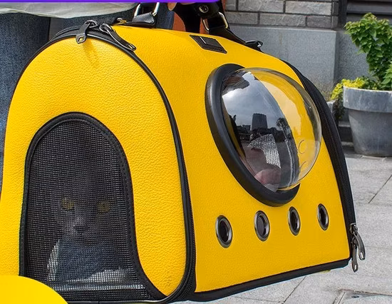 Conveniente mochila espaço transparente cabine PU respirável pet transportadora